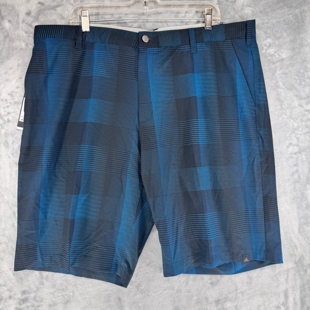 Adidas Mens Golf Shorts Size 40‎ Blue Black Plaid Performance Flat Front